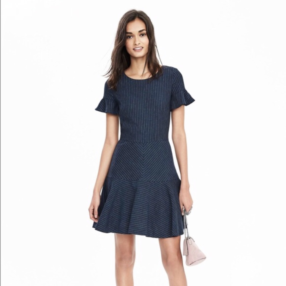Banana Republic Pinstripe Flutter Sleeve Dress